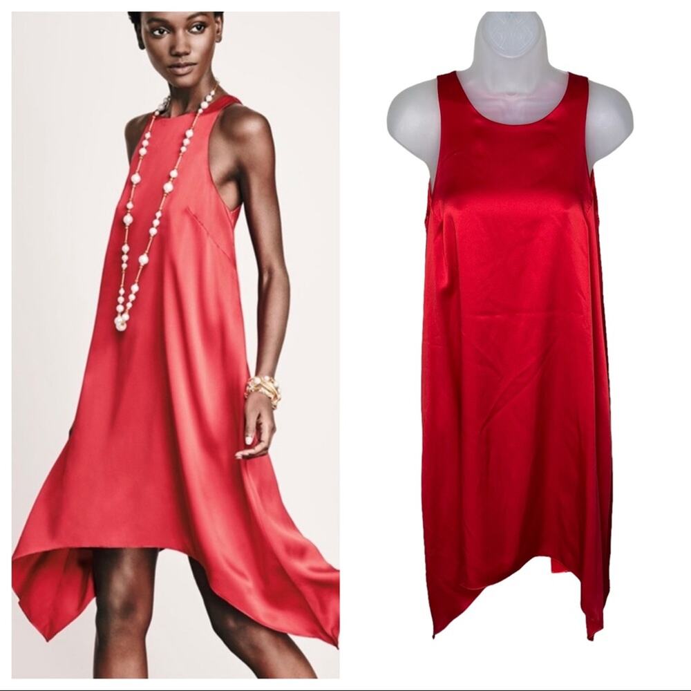 AIDAN MATTOX Red 100% Silk Asymmetrical Sleeveless Women’s Dress